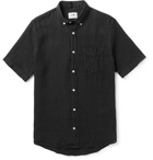 NN07 - Tyrion Button-Down Collar Garment-Dyed Linen Shirt - Black