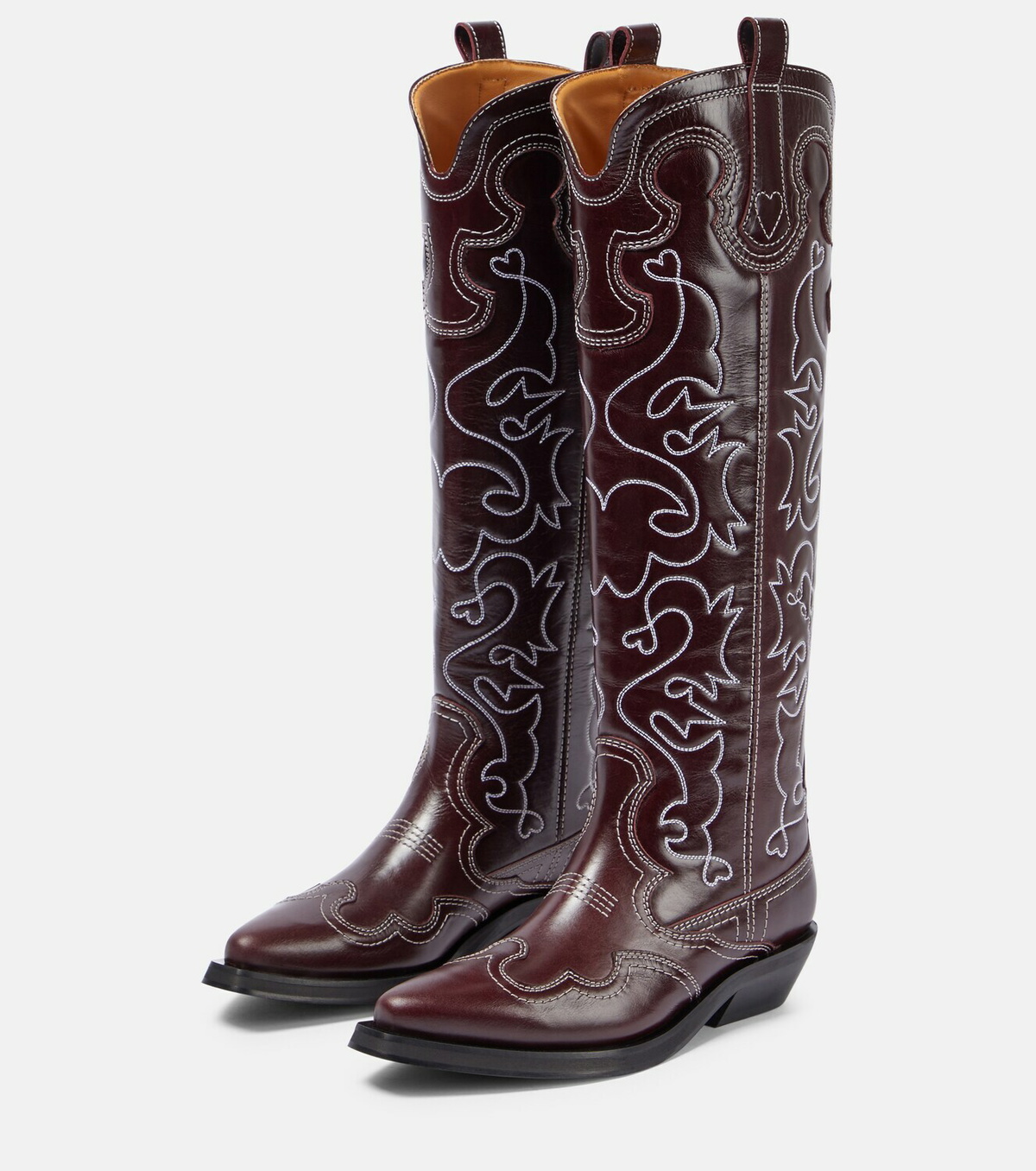 Ganni Embroidered leather cowboy boots GANNI