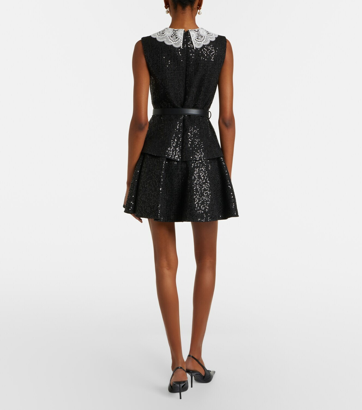 Self-Portrait Belted sequined bouclé minidress