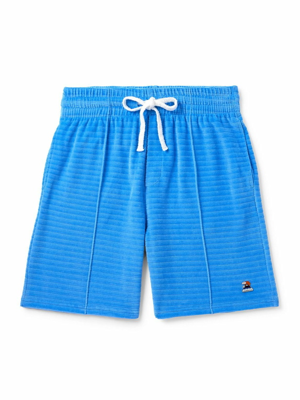 Photo: Casablanca - Straight-Leg Logo-Appliquéd Cotton-Blend Velour Shorts - Blue