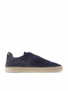 Zegna - Triple Stitch™ Leather-Trimmed Suede Slip-On Sneakers - Blue