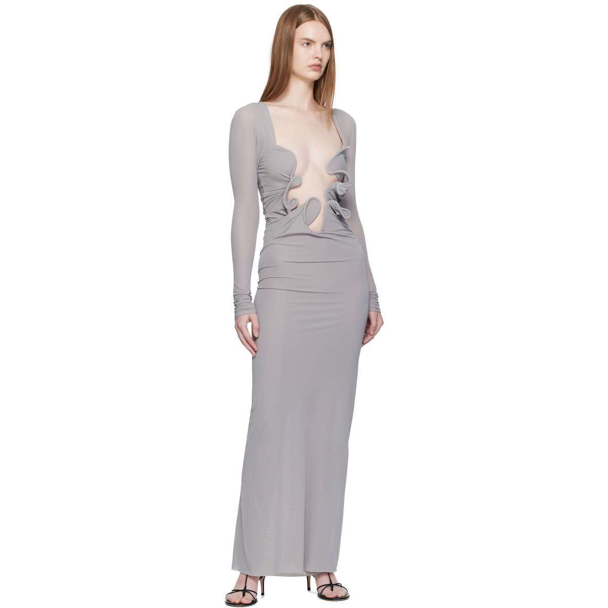 Christopher Esber Gray Moulded Venus Shawl Maxi Dress