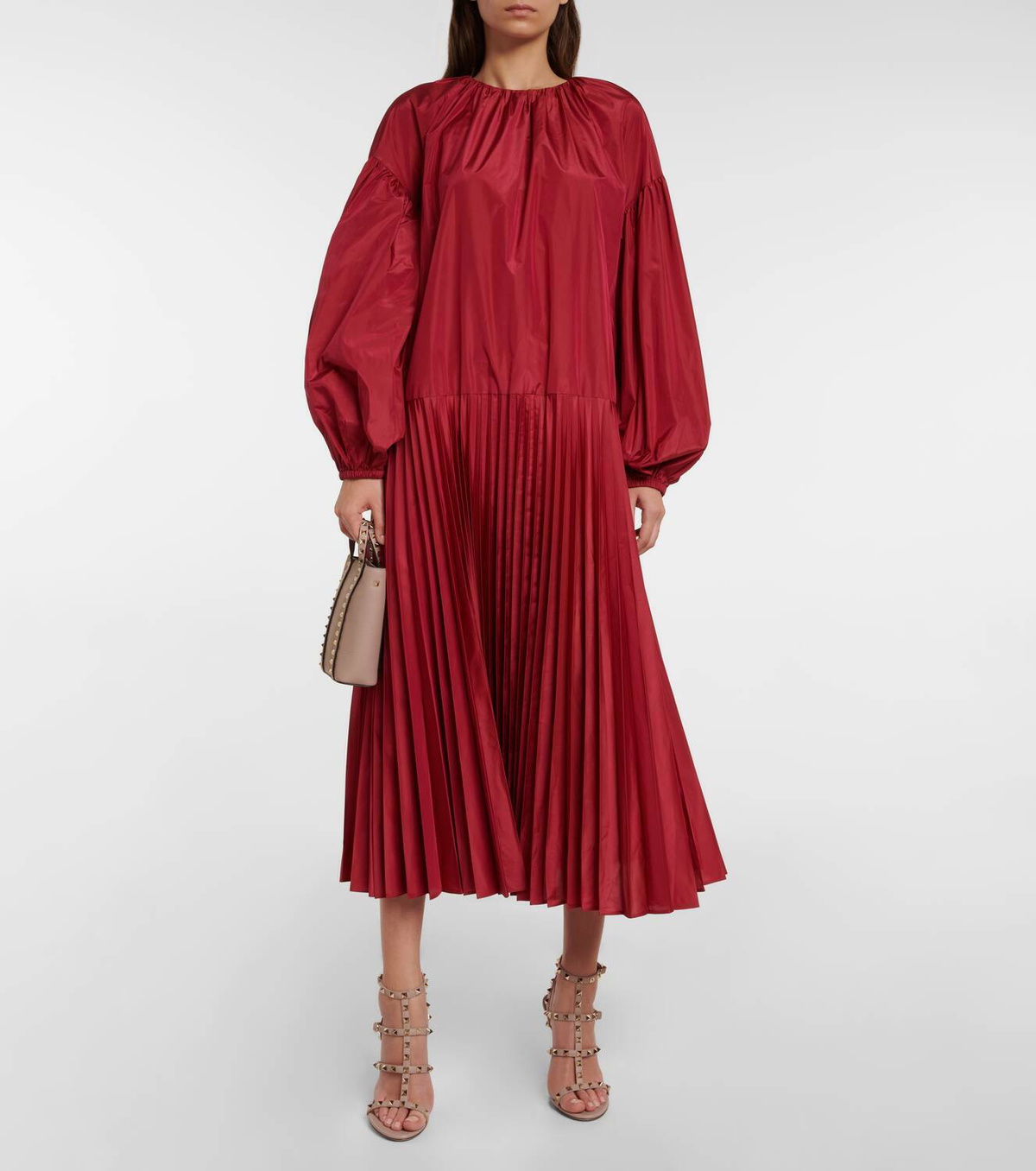 Valentino Pleated taffeta midi dress Valentino