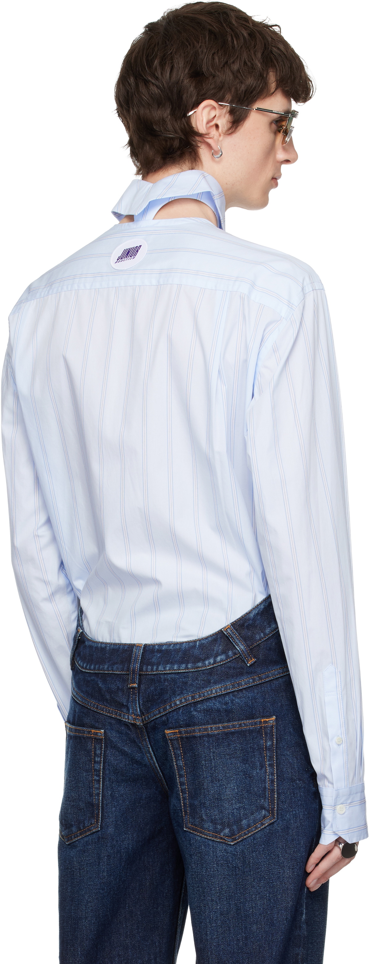 Jean Paul Gaultier Blue Pinstriped Floating Collar Shirt