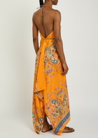 Etro Asymmetric Printed Silk Maxi Dress Orange