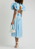 Rotate Birger Christensen Polka-dot Satin Midi Dress Light Blue
