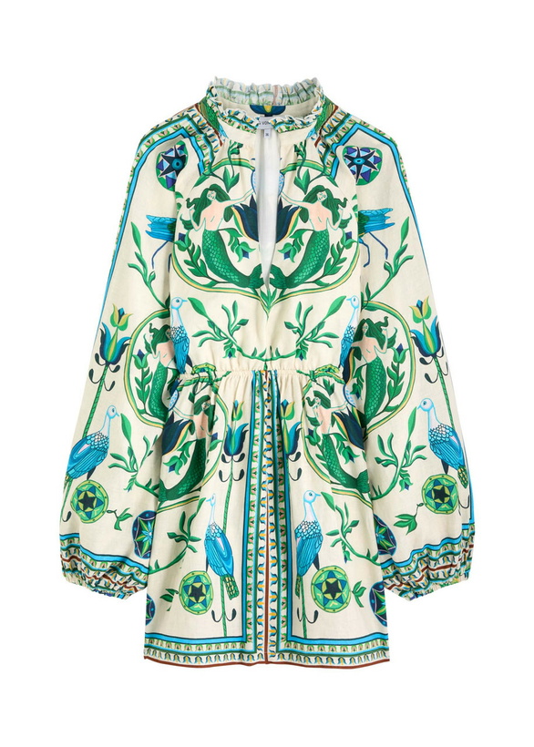 Photo: Lug Von Siga Selene Printed Linen Mini Dress Green