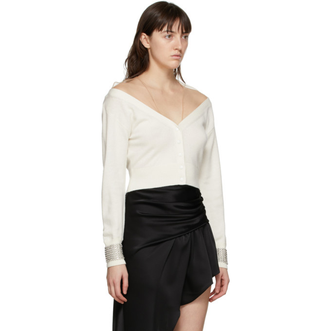 Alexander Wang Off-White Crystal Cuff Cropped Cardigan Alexander Wang