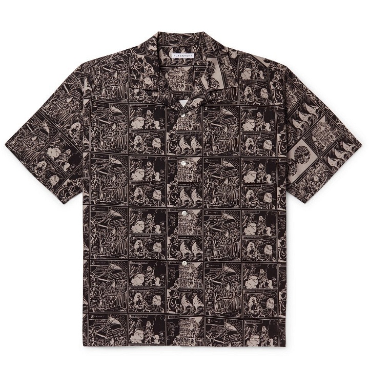 Photo: Flagstuff - Camp-Collar Printed Cotton Shirt - Black
