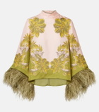 La DoubleJ Make An Exit feather-trimmed silk twill top