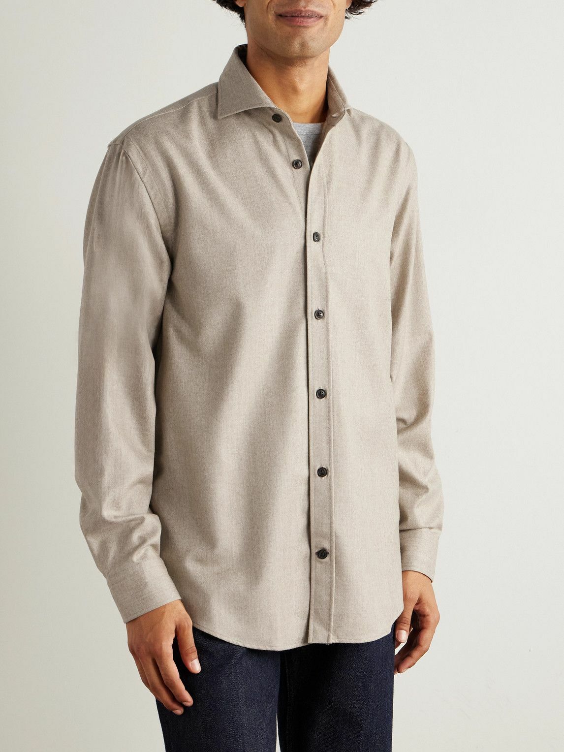 Purdey - Cutaway-Collar Wool and Cashmere-Blend Shirt - Neutrals