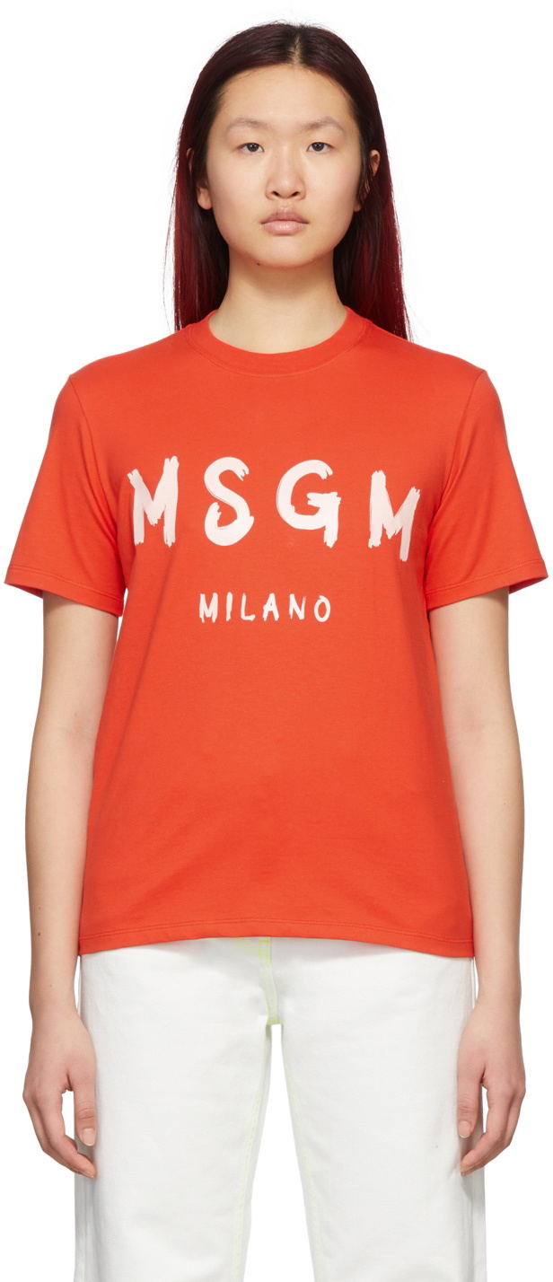 MSGM Red Brush Stroke Logo T-Shirt MSGM