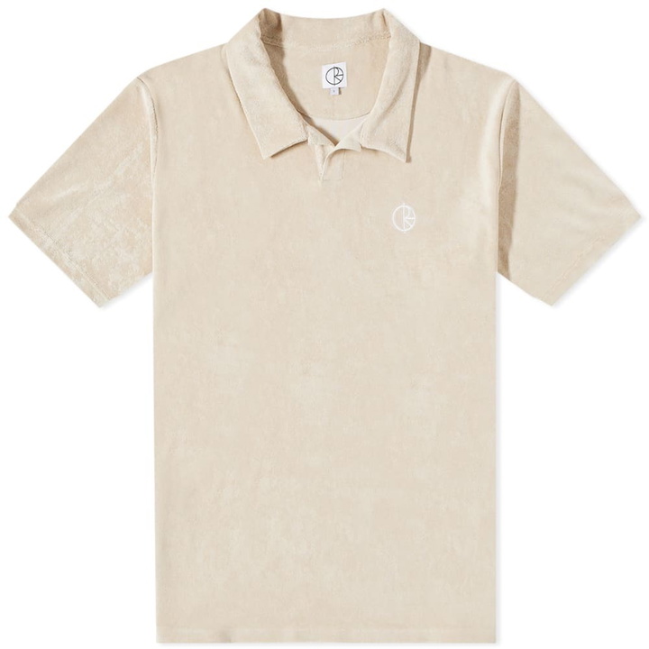 Photo: Polar Skate Co. Men's Open Collar Terry Polo Shirt in Sand