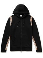 BURBERRY - Panelled Checked Loopback Cotton-Jersey Zip-Up Hoodie - Black