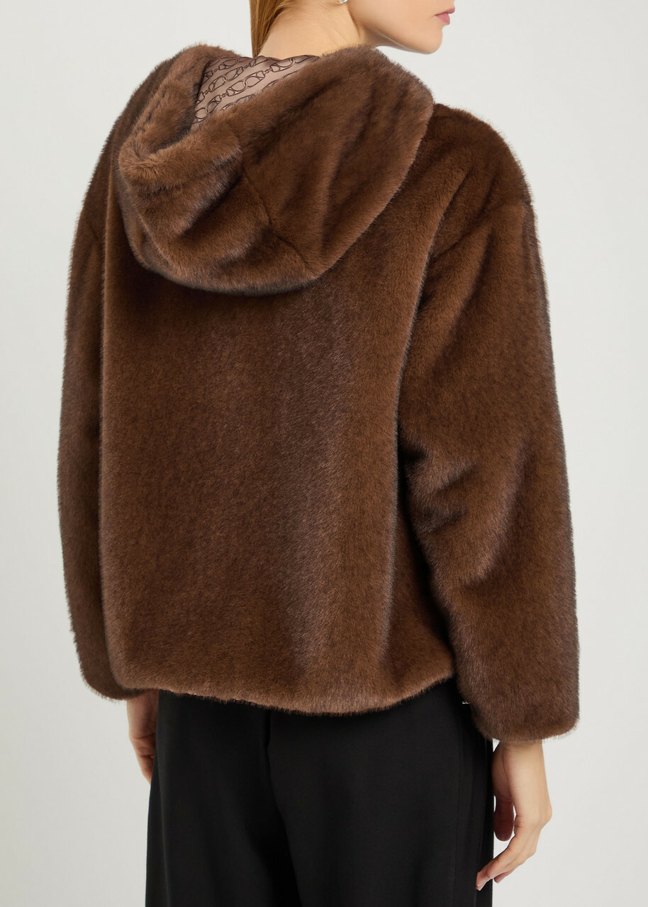 Herno Hooded Faux fur Jacket Maroon