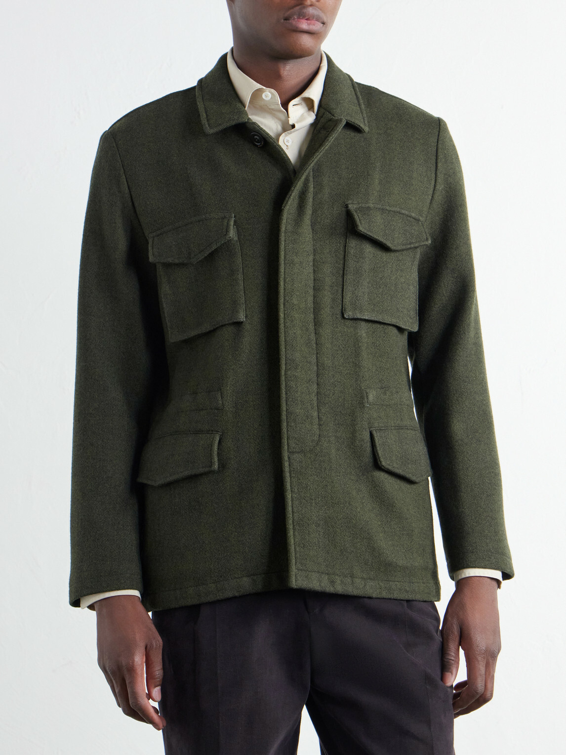 Boglioli - Herringbone Wool-Twill Overshirt - Green