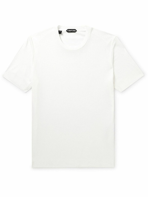 Photo: TOM FORD - Placed Rib Slim-Fit Lyocell and Cotton-Blend Jersey T-Shirt - White