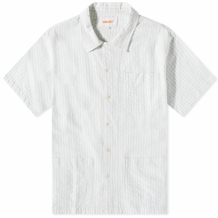 Photo: Checks Downtown Men's Seersucker Cuban Shirt in Cream And Pistachio