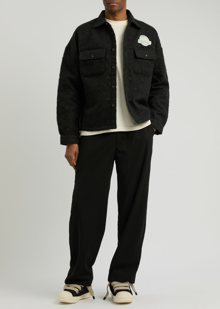 Honor The Gift Floral Jacquard Brushed-knit Overshirt Black