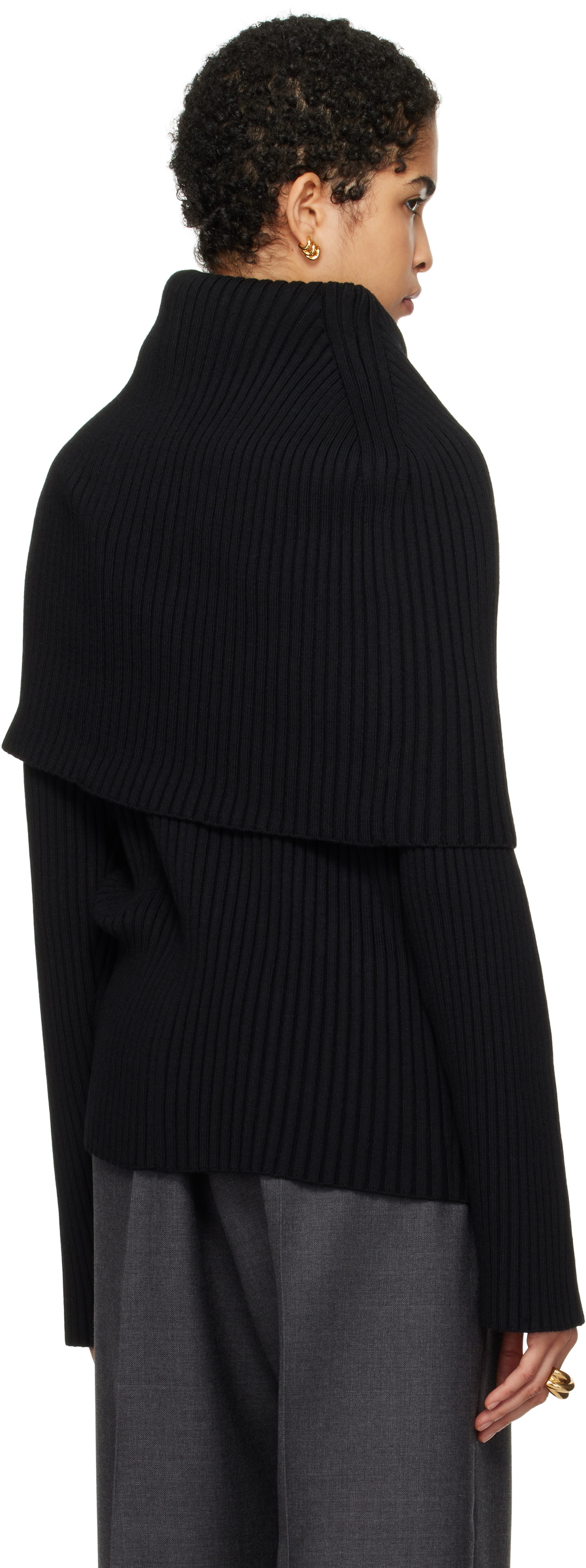 ALAINPAUL Black Covered Shoulders Turtleneck