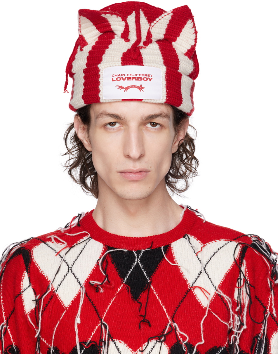 Charles Jeffrey Loverboy White & Red Striped Beanie Charles Jeffrey ...