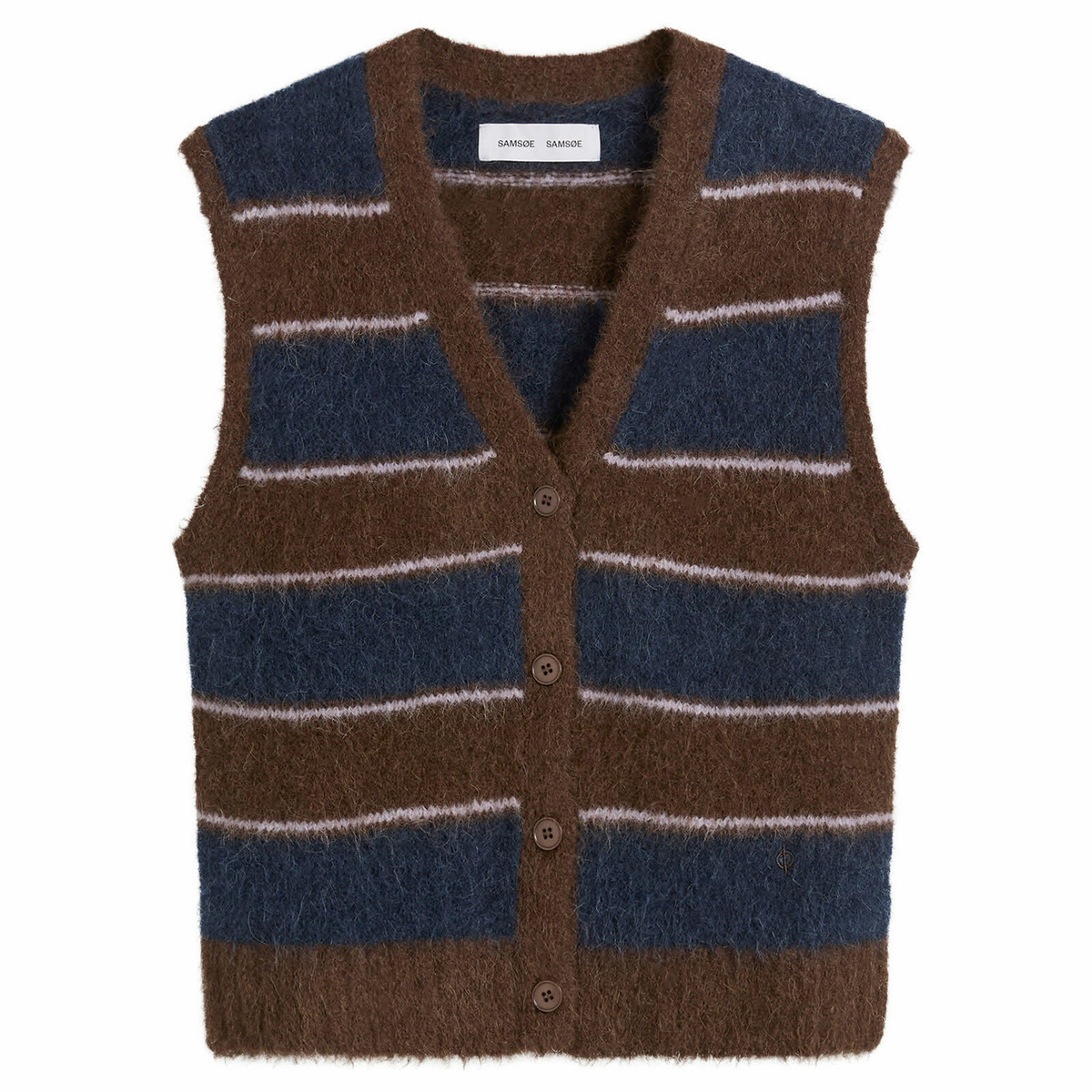 Samsøe Samsøe Women's Sajeanne Hairy Knit Vest Top in Black Coffee Stripe