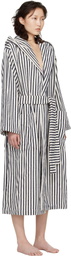 Tekla White & Navy Terry Hooded Bathrobe