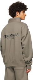 Essentials Taupe Mock Neck Half-Zip Sweatshirt