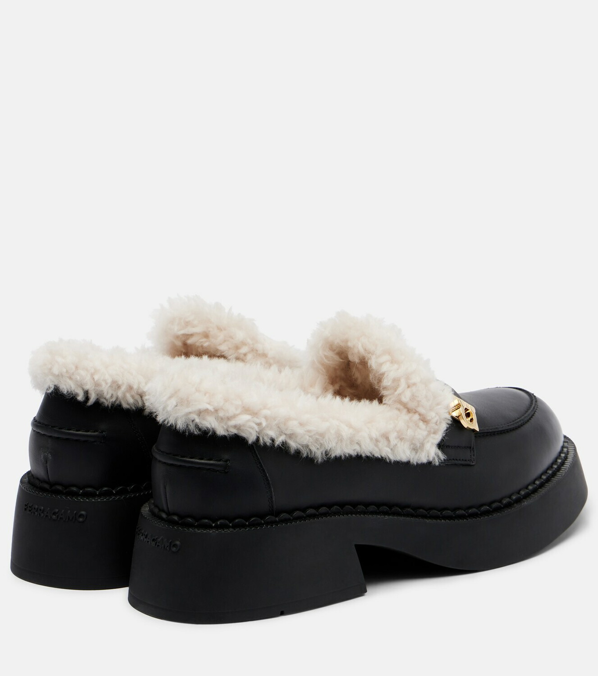 Ferragamo Caminia shearling-trimmed leather loafers