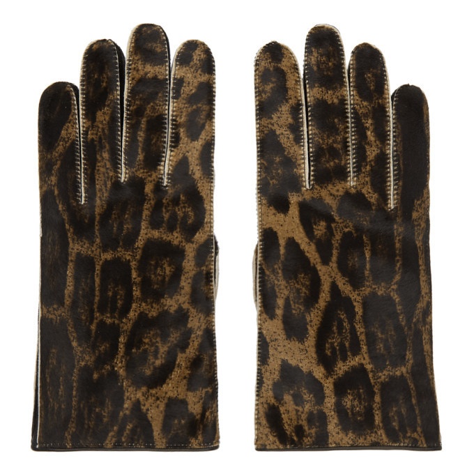 Photo: Raf Simons Brown Leather Animal Print Gloves