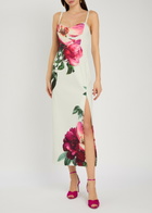 Alice + Olivia Nina Floral-print Satin-crepe Midi Dress White