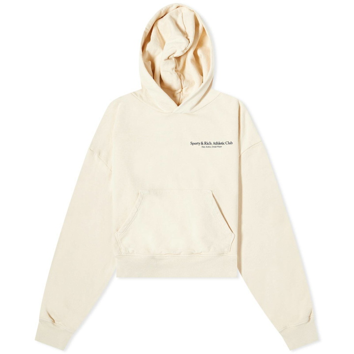 Photo: Sporty & Rich Women's Athletic Cropped Hoodie in Cream/Navy