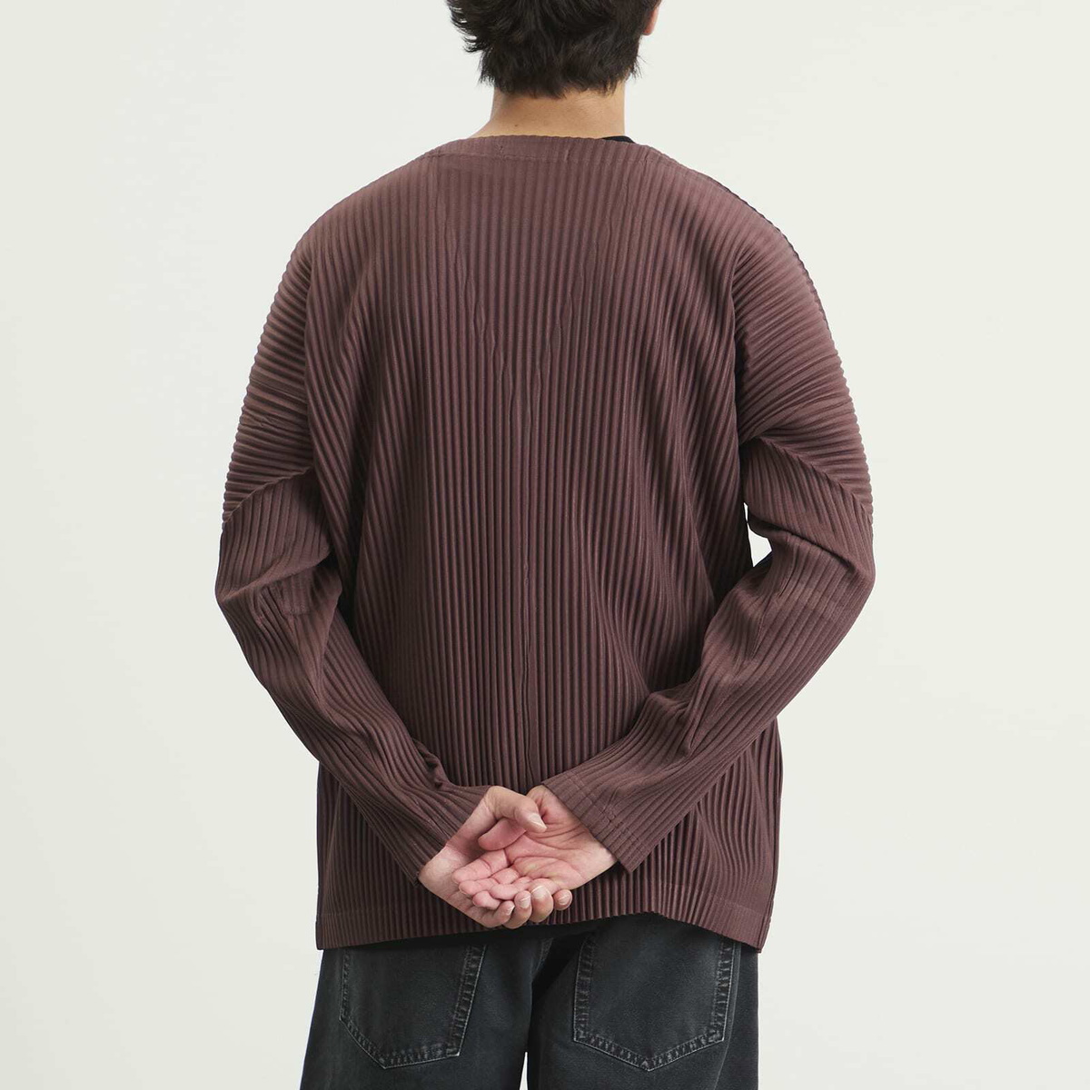 Homme Plissé Issey Miyake Men's Homme Plissé Button Down Cardigan in Edge Brown