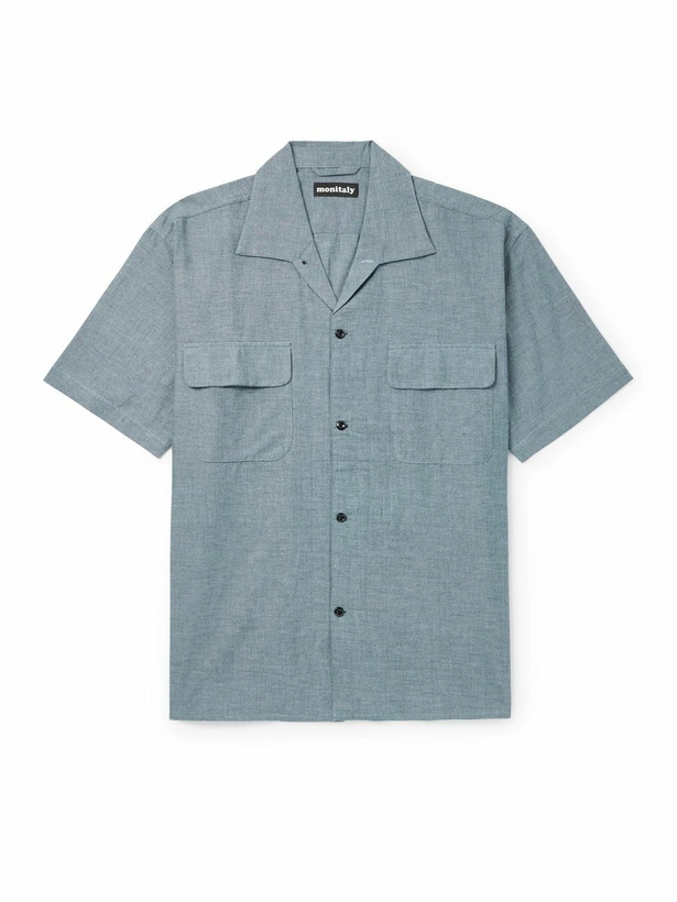 Photo: Monitaly - 50s Milano Camp-Collar Cotton Oxford Shirt - Blue