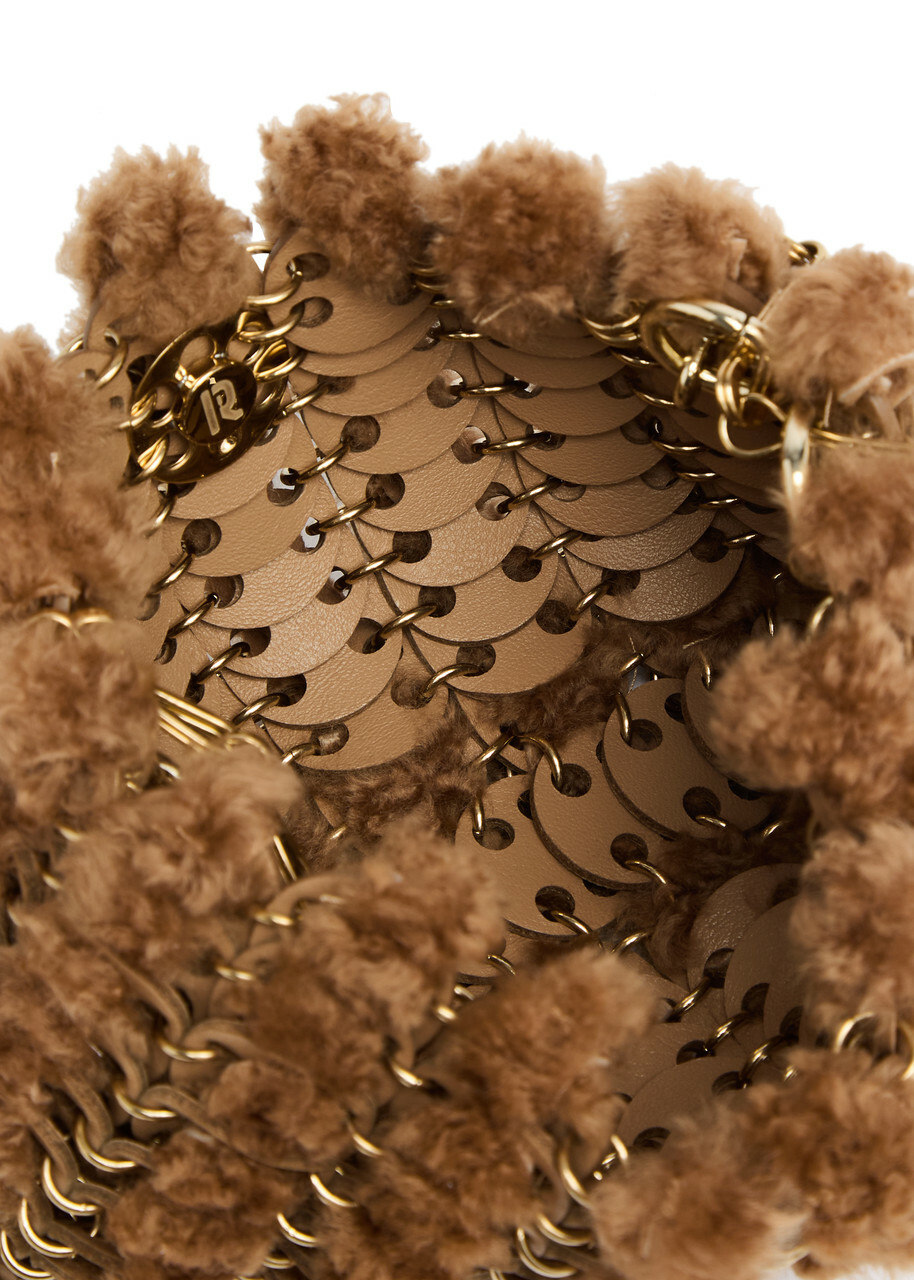 Rabanne 1969 Nano Shearling and Leather Shoulder bag - Caramel