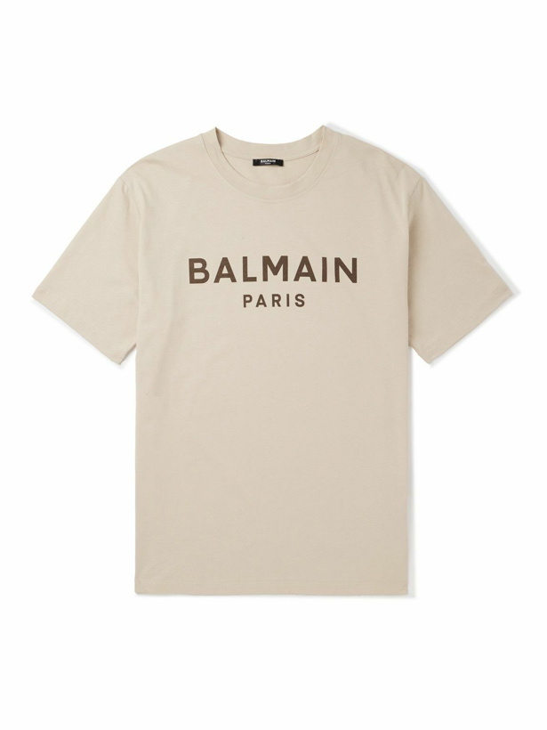 Photo: Balmain - Logo-Print Cotton-Jersey T-Shirt - Neutrals