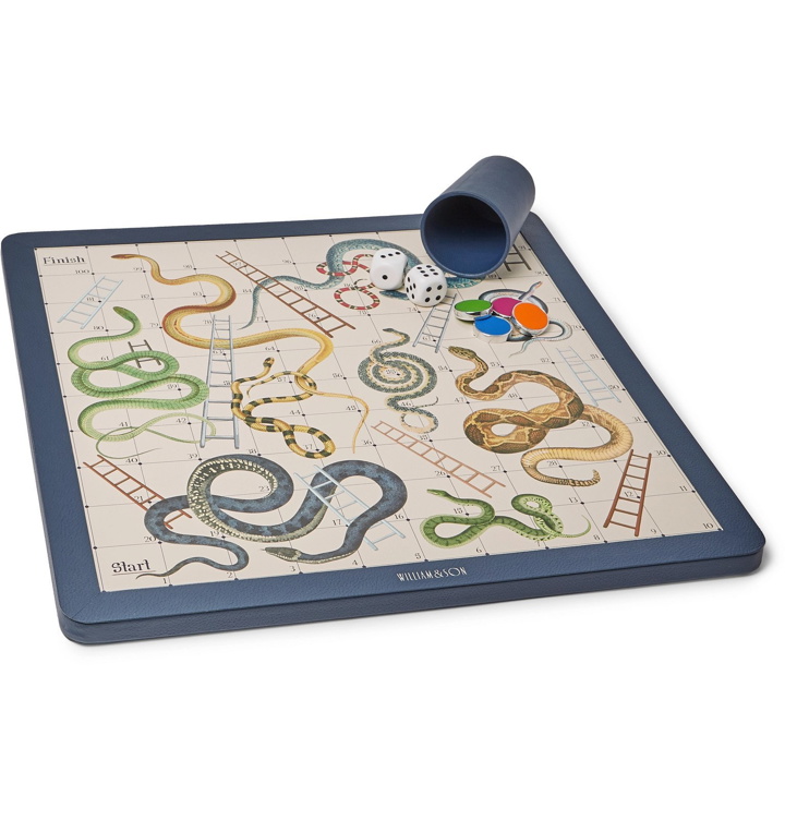 Photo: William & Son - Reversible Leather Snakes and Ladders and Ludo Board - Blue