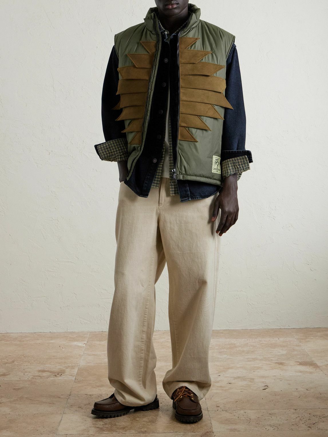 KAPITAL - Zepher Suede-Trimmed Shell Gilet - Green