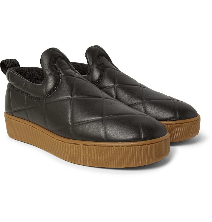 Photo: BOTTEGA VENETA - Debossed Leather Slip-On Sneakers - Brown
