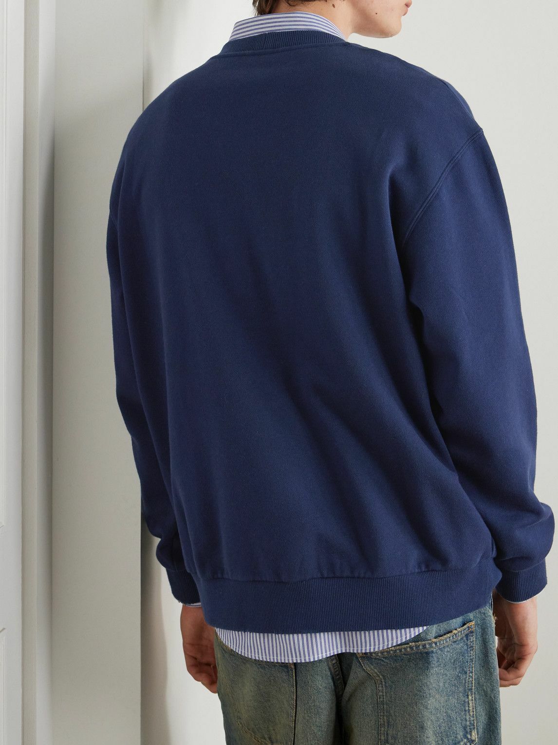 CELINE - Logo-Embroidered Cotton-Jersey Sweatshirt - Blue