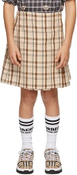 Burberry Kids Beige Check Logo Print Lianne Pleated Skirt
