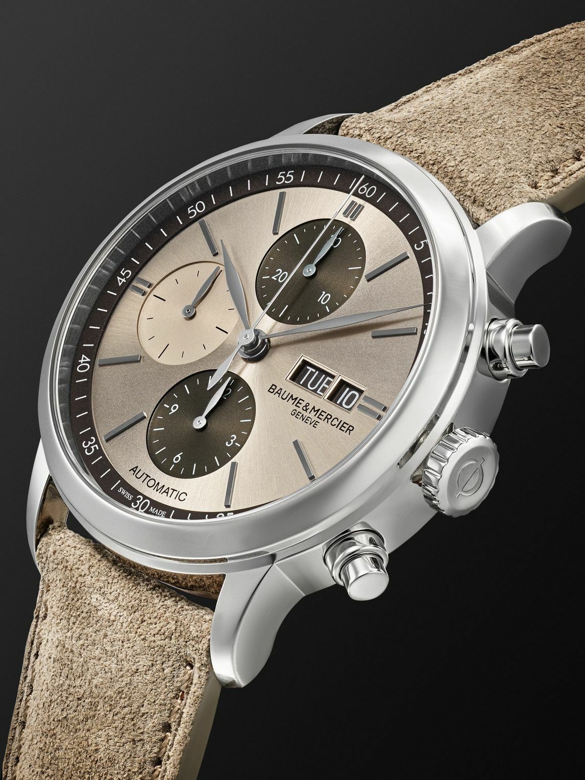 Baume & Mercier - Classima Automatic Chronograph 42mm Stainless Steel and Suede Watch, Ref. No. 10782