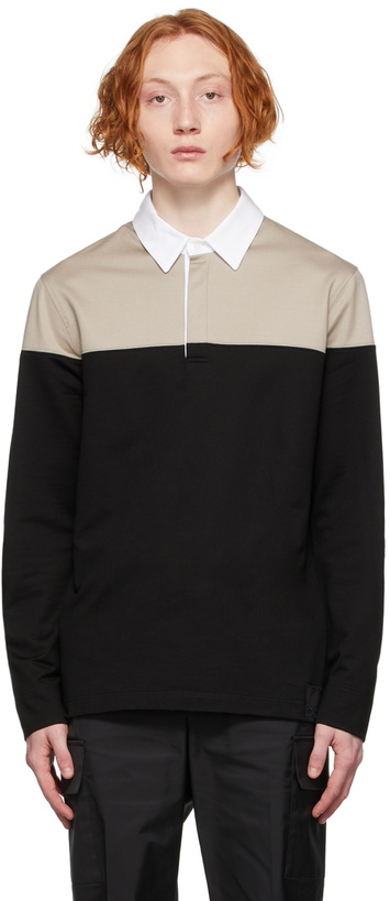 Photo: Salvatore Ferragamo Grey & Black Colorblock Polo