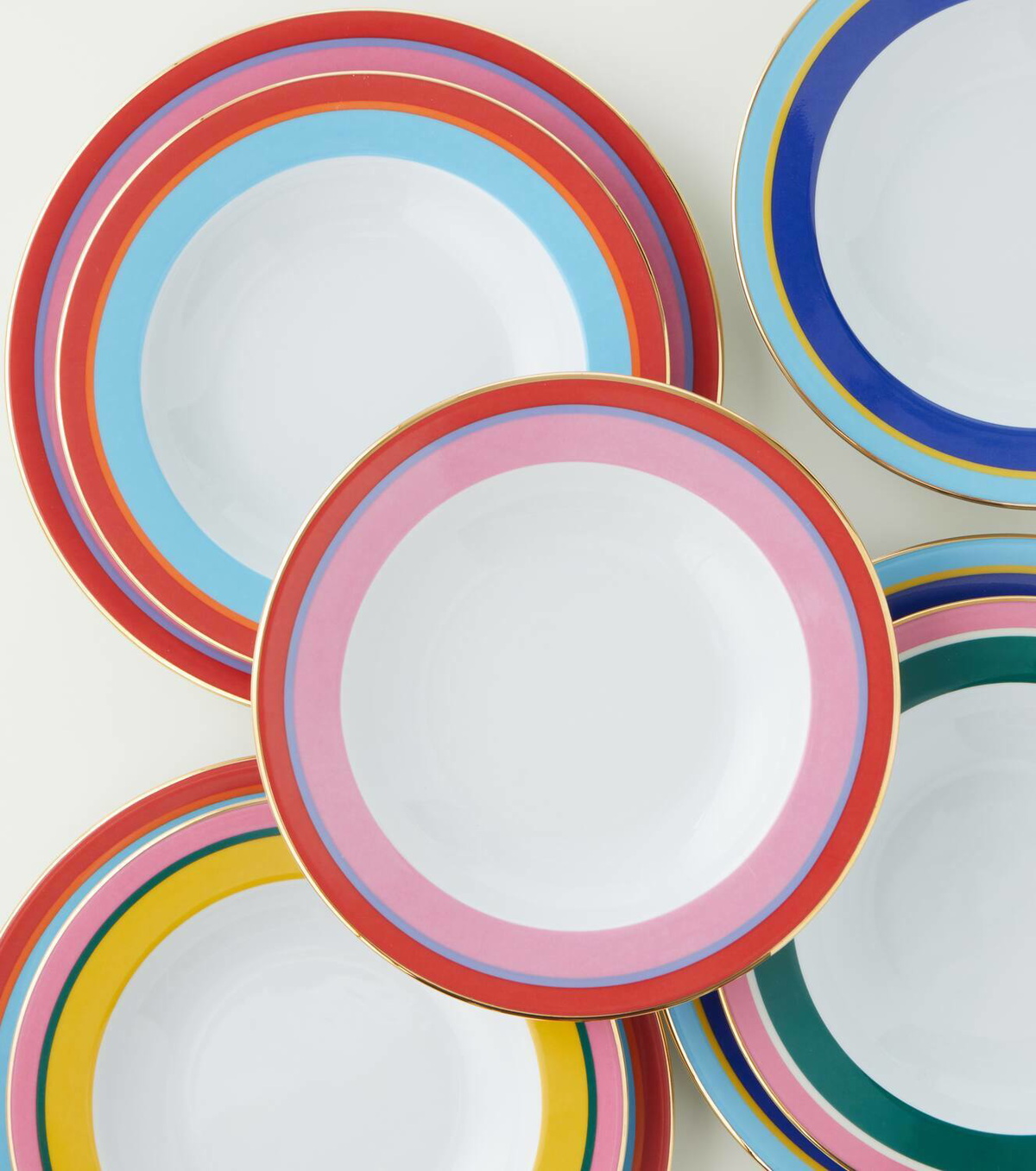 La DoubleJ Rainbow Azzuro porcelain soup and dinner plate set