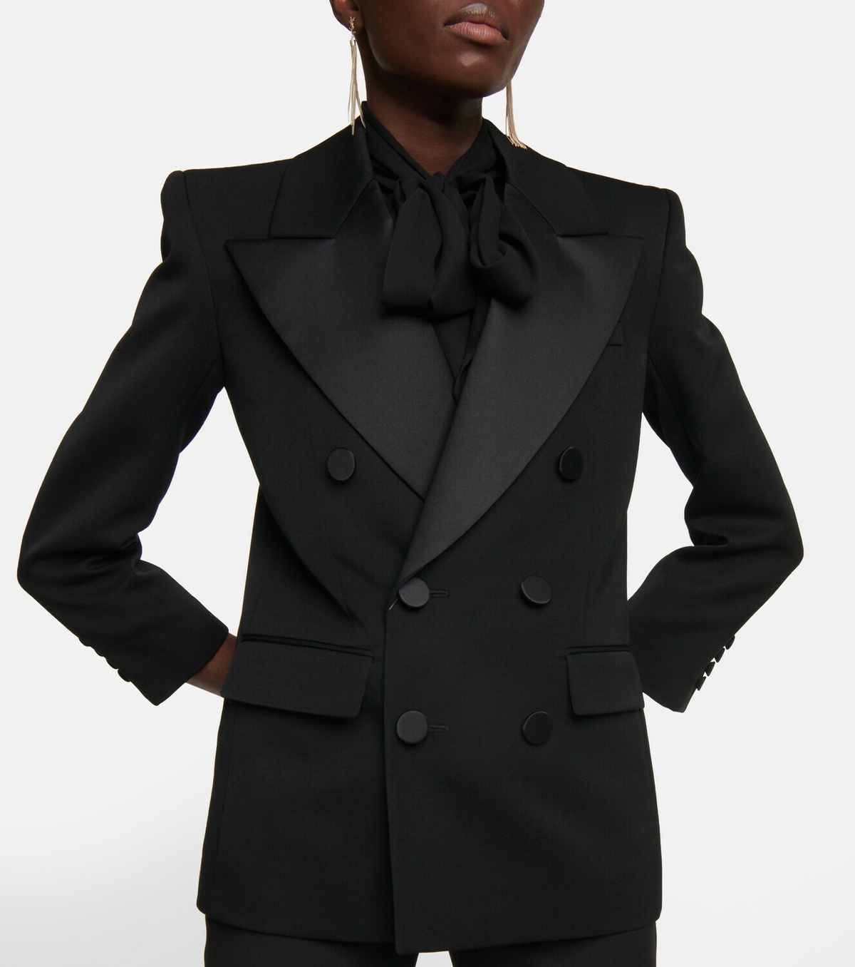 ジャケット SAINT LAURENT DOUBLE-BREASTED JACKET IN WOOL CHIN Saint Laurent Women's' Wool Chiné Blazer in Blue | LN-CC®