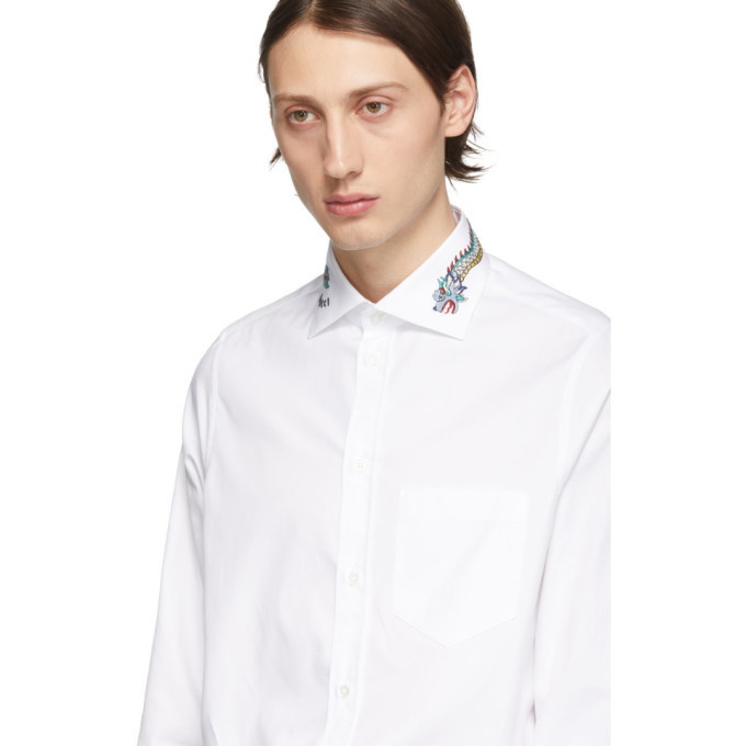 Male bænk petulance Gucci White Dragon Collar Shirt Gucci