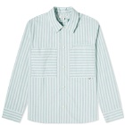 Maison Kitsuné Men's Stripe Pocket Tab Overshirt in Ice Blue Stripe