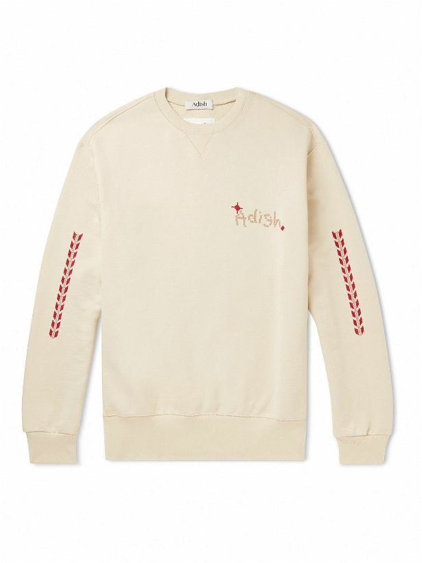 Photo: Adish - Logo-Embroidered Cotton-Jersey Sweatshirt - Neutrals