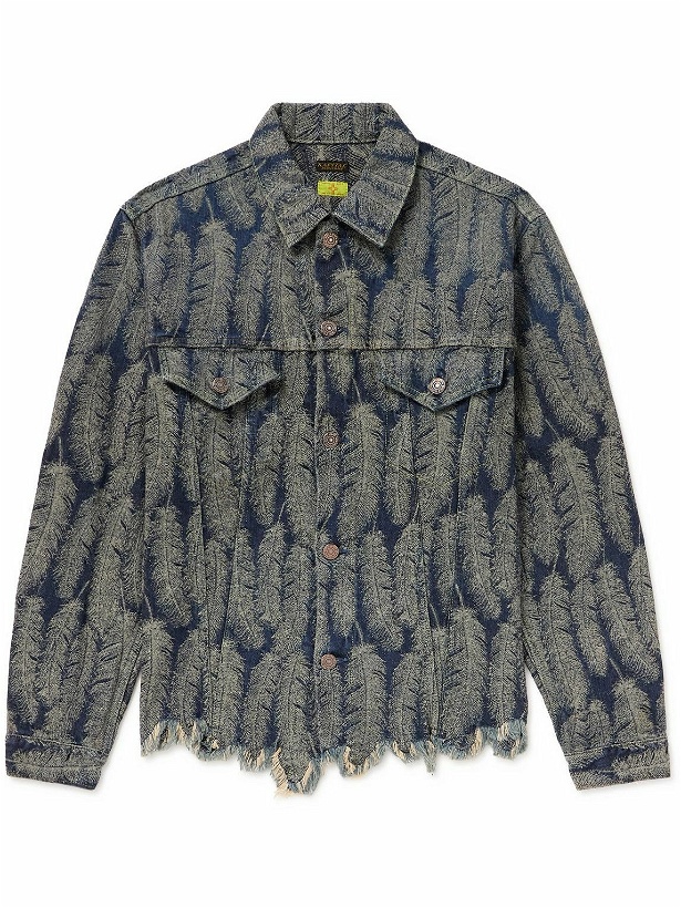Photo: KAPITAL - Frayed cotton-jacquard trucker jacket - Blue