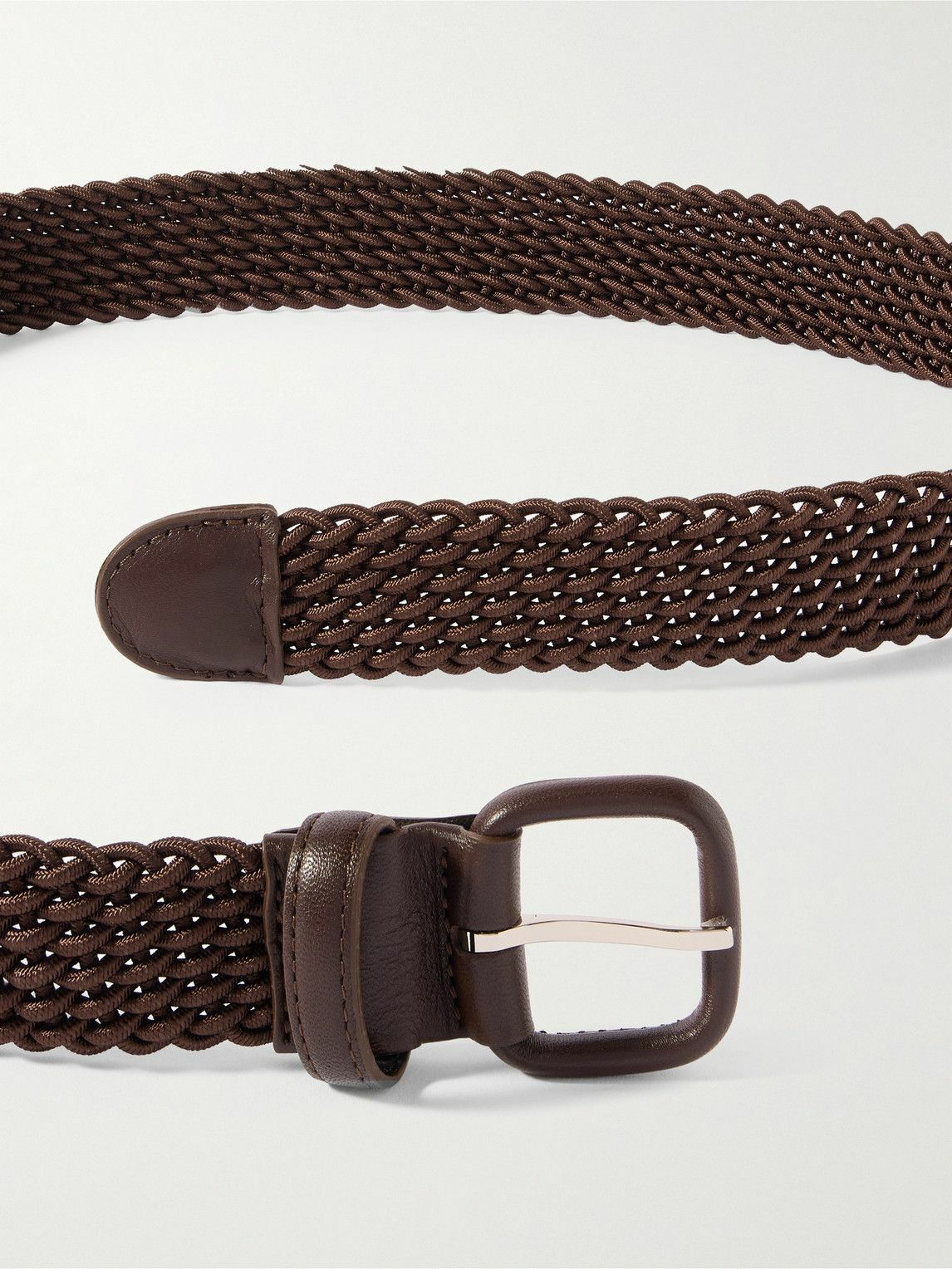 Charvet - 3cm Leather-Trimmed Woven Cord Belt - Brown